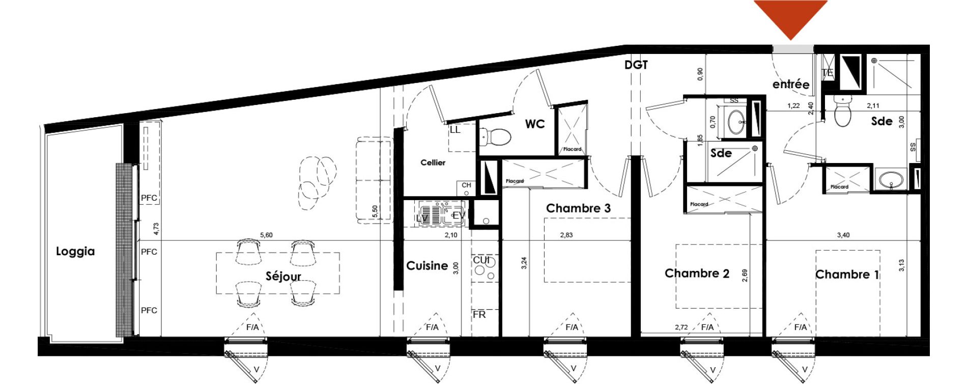 Appartement T4 de 92,75 m2 &agrave; Bordeaux Cauderan