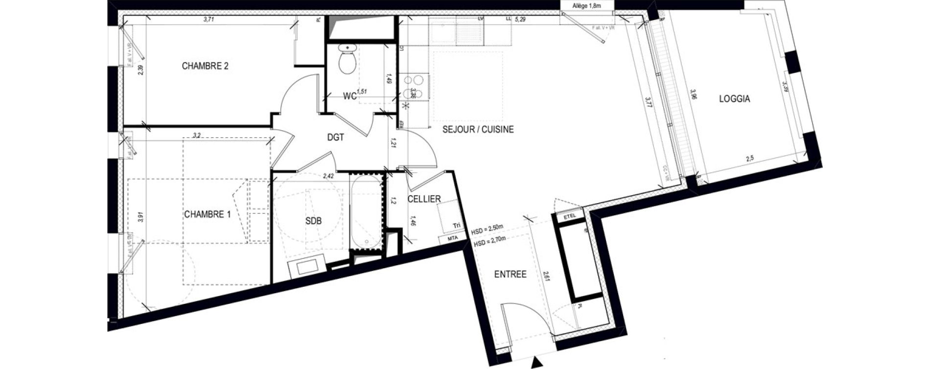 Appartement T3 de 63,40 m2 &agrave; Bordeaux Bastide