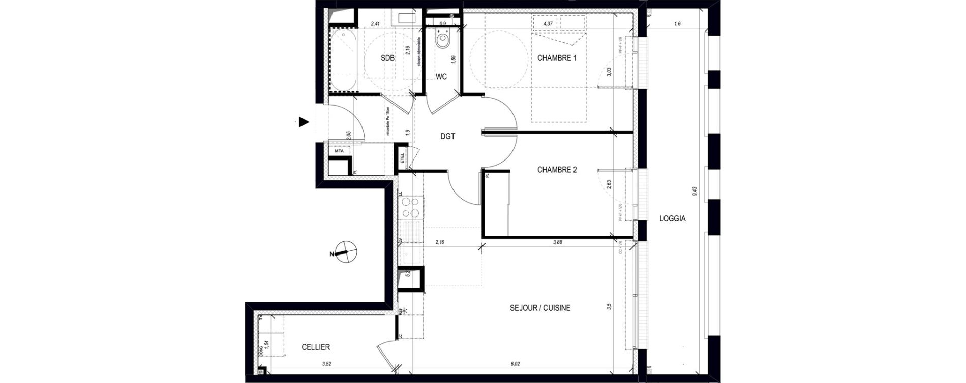 Appartement T3 de 65,80 m2 &agrave; Bordeaux Bastide