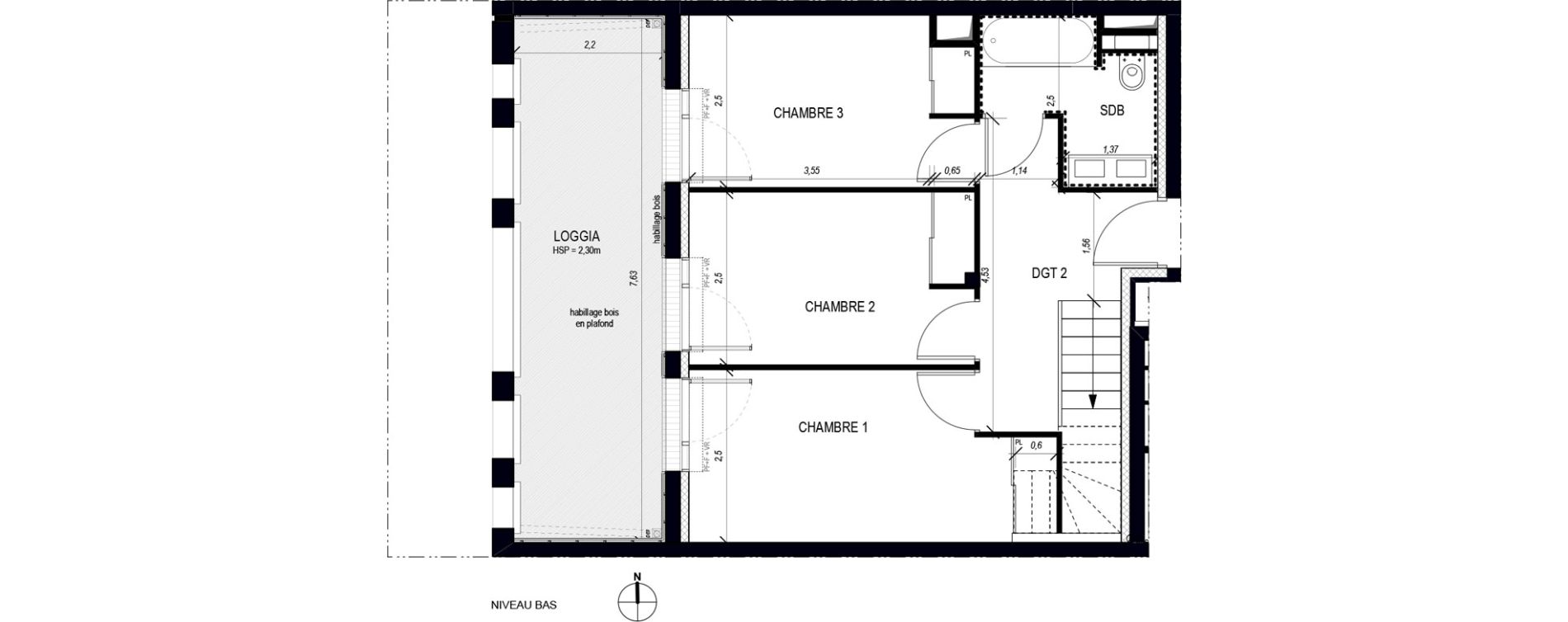 Duplex T4 de 105,15 m2 &agrave; Bordeaux Bastide