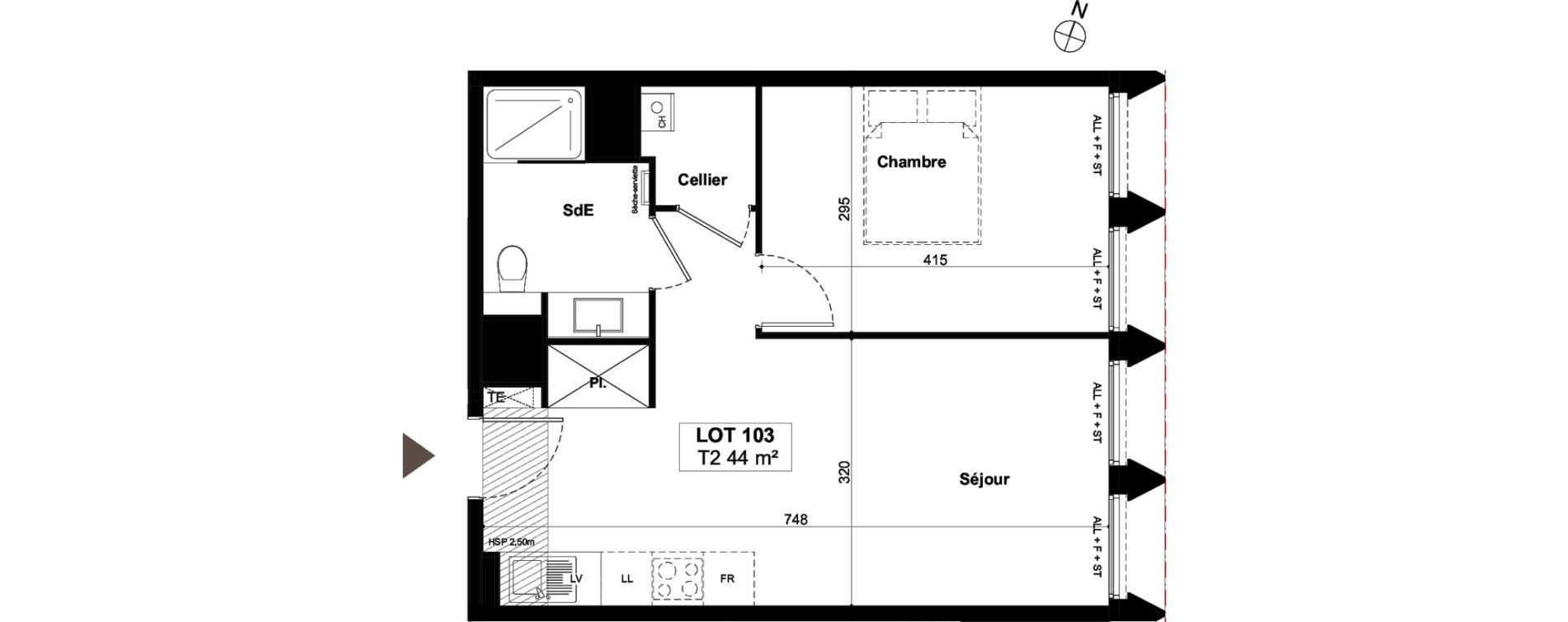 Appartement T2 de 44,00 m2 &agrave; Bordeaux Gambetta
