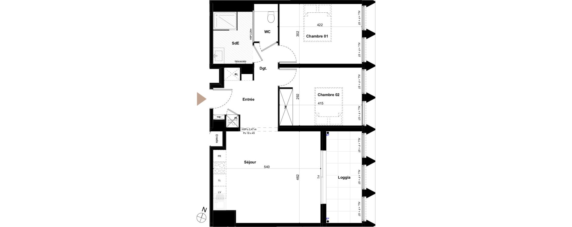 Appartement T3 de 67,00 m2 &agrave; Bordeaux Gambetta