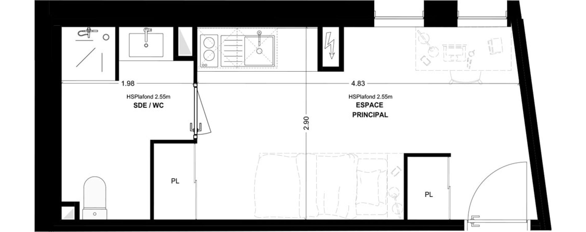 Studio meubl&eacute; de 19,39 m2 &agrave; Bordeaux Cauderan