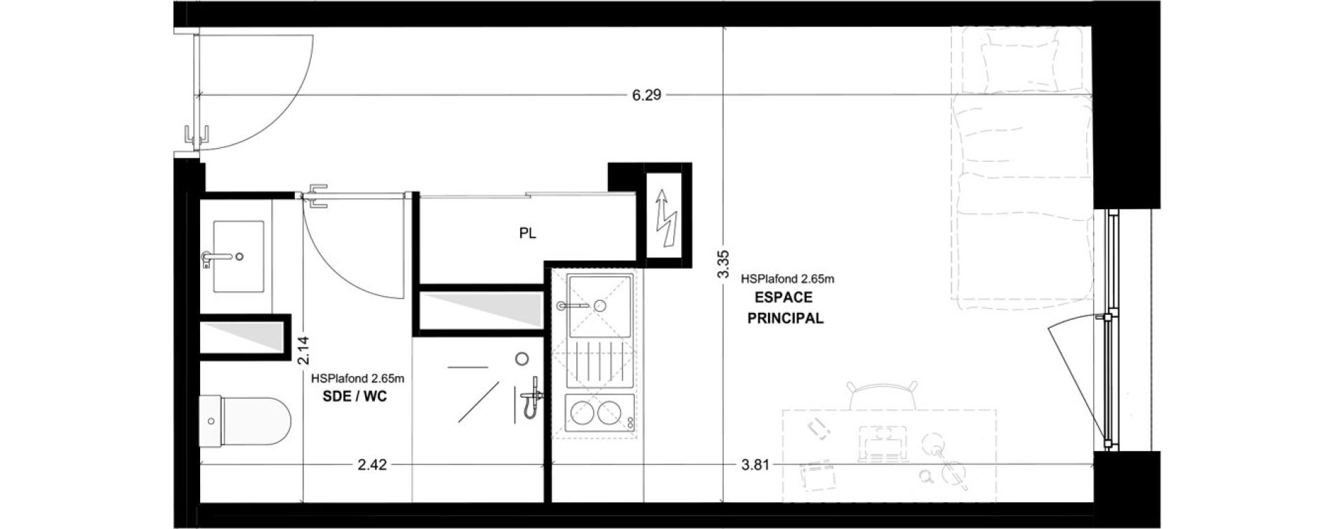 Studio meubl&eacute; de 20,09 m2 &agrave; Bordeaux Cauderan