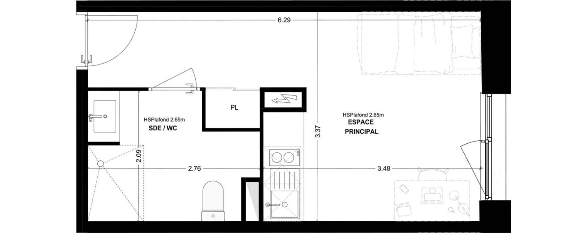 Studio meubl&eacute; de 20,27 m2 &agrave; Bordeaux Cauderan