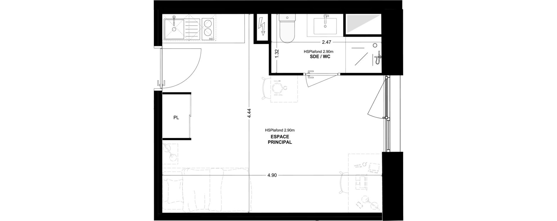 Studio meubl&eacute; de 20,85 m2 &agrave; Bordeaux Cauderan