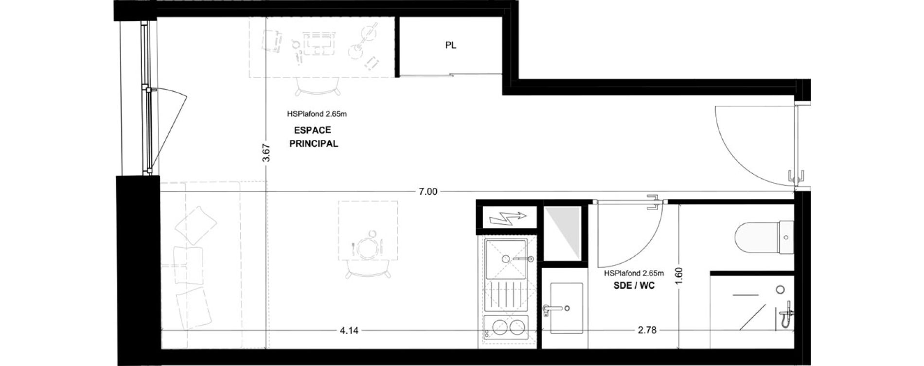 Studio meubl&eacute; de 22,08 m2 &agrave; Bordeaux Cauderan