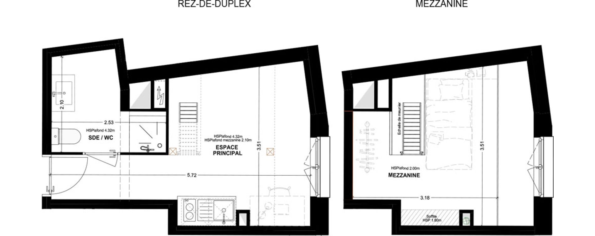 Studio meubl&eacute; de 24,76 m2 &agrave; Bordeaux Cauderan