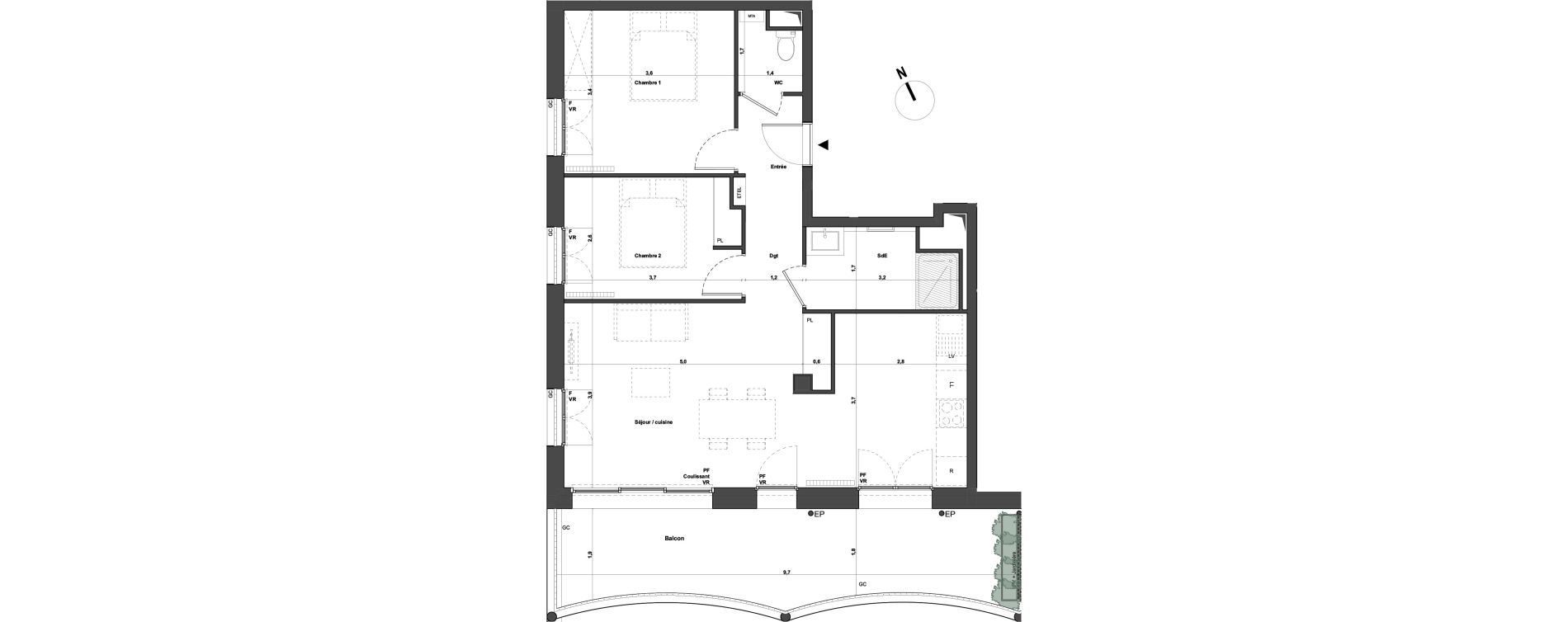 Appartement T3 de 65,80 m2 &agrave; Bordeaux Armagnac
