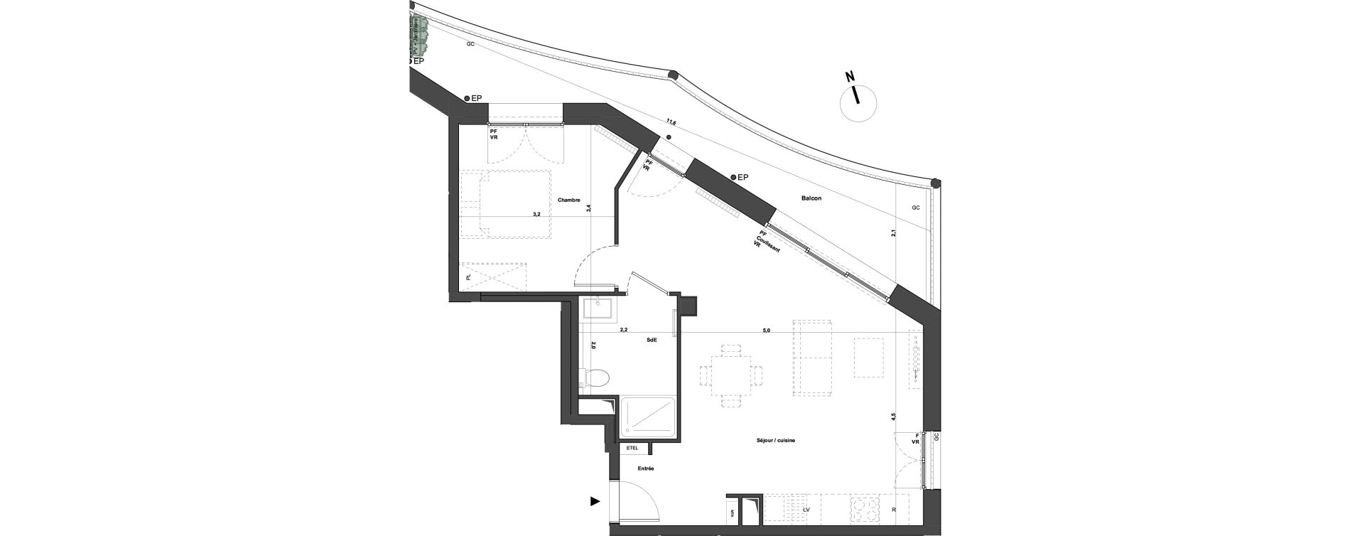 Appartement T2 de 49,50 m2 &agrave; Bordeaux Armagnac