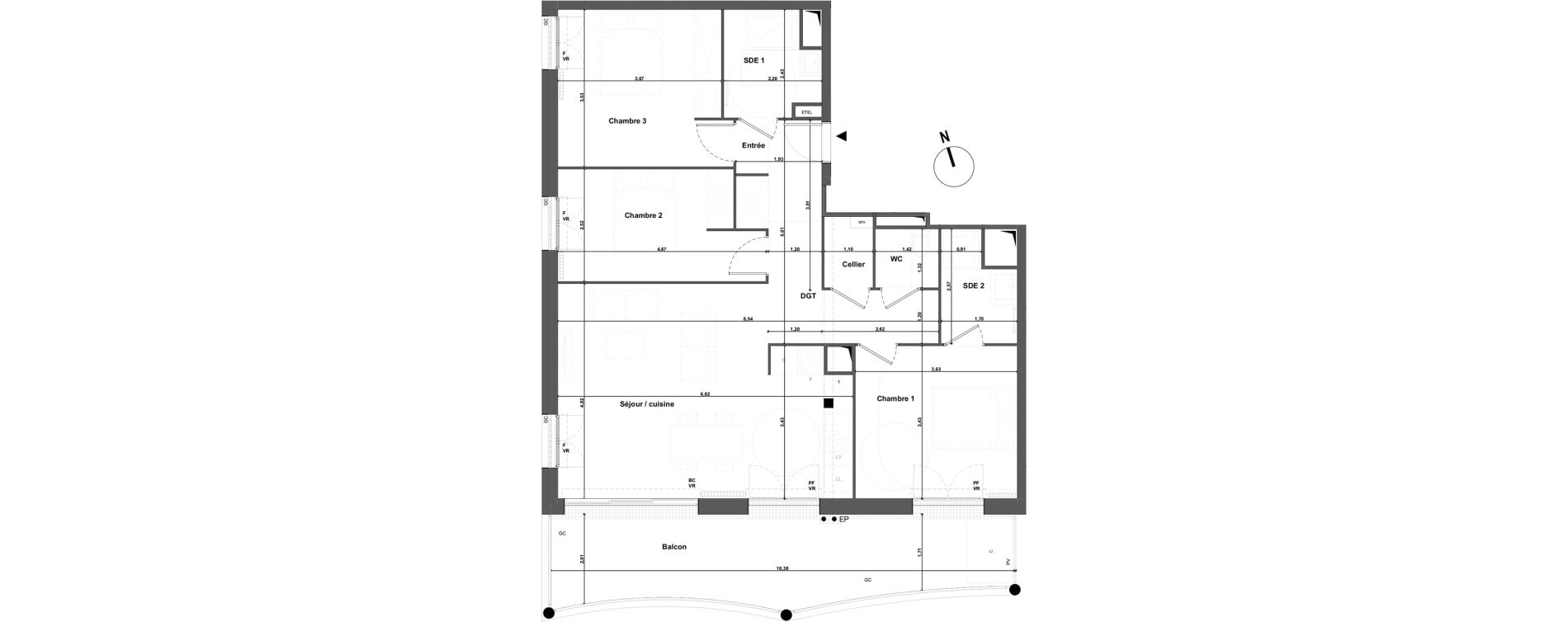 Appartement T4 de 87,98 m2 &agrave; Bordeaux Armagnac