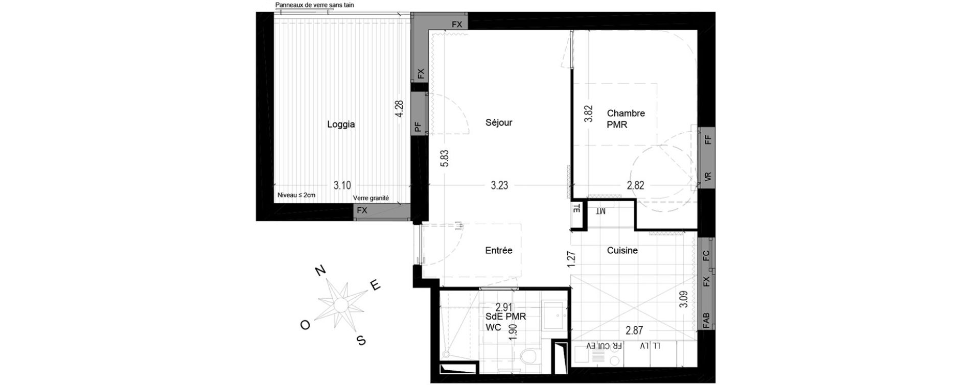 Appartement T2 de 45,27 m2 &agrave; Bordeaux Brazza