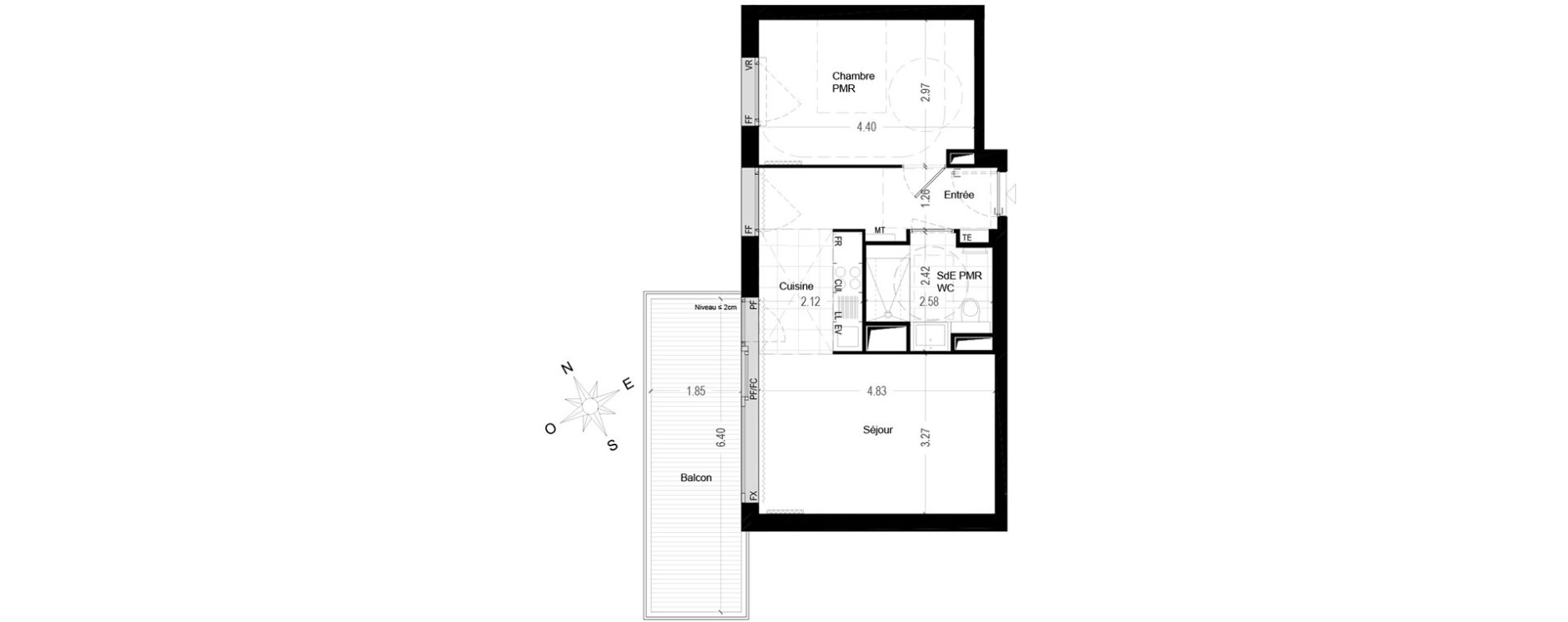 Appartement T2 de 45,36 m2 &agrave; Bordeaux Brazza