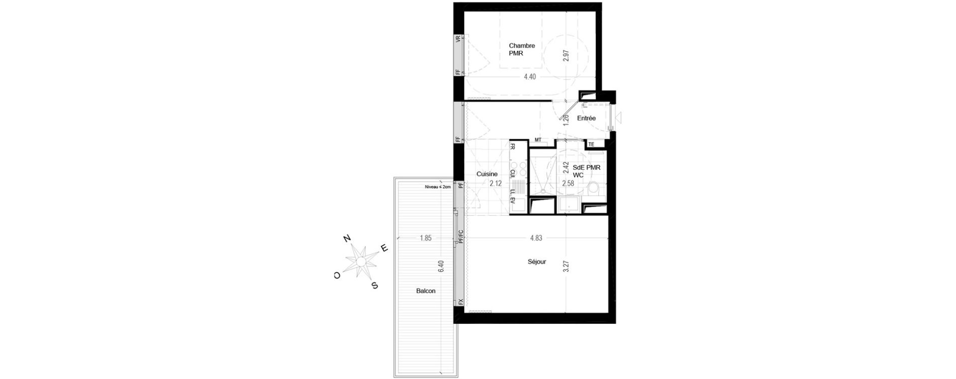 Appartement T2 de 45,36 m2 &agrave; Bordeaux Brazza