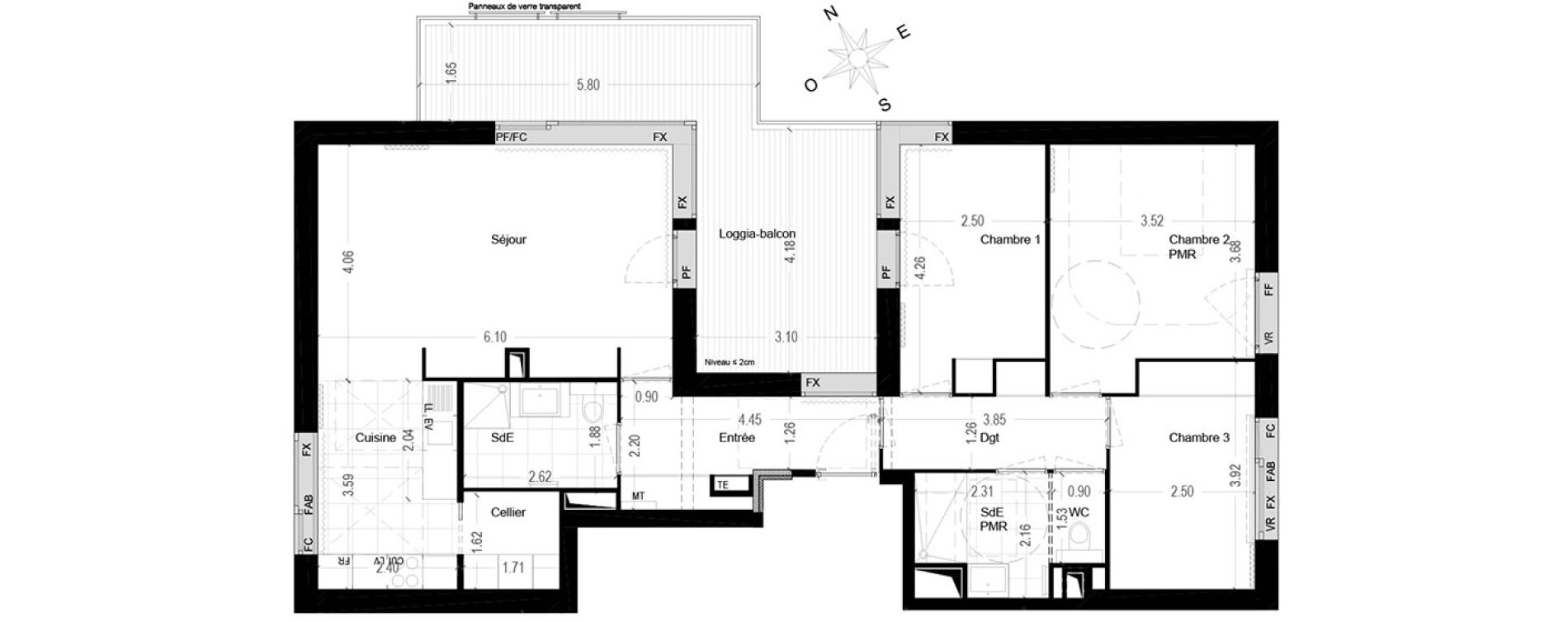 Appartement T4 de 92,25 m2 &agrave; Bordeaux Brazza