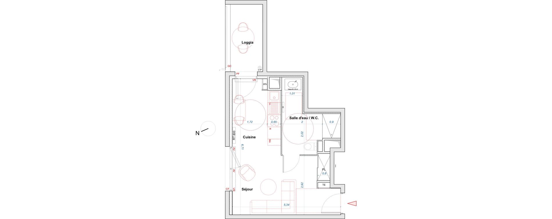 Appartement T1 de 29,80 m2 &agrave; Bordeaux Brazza