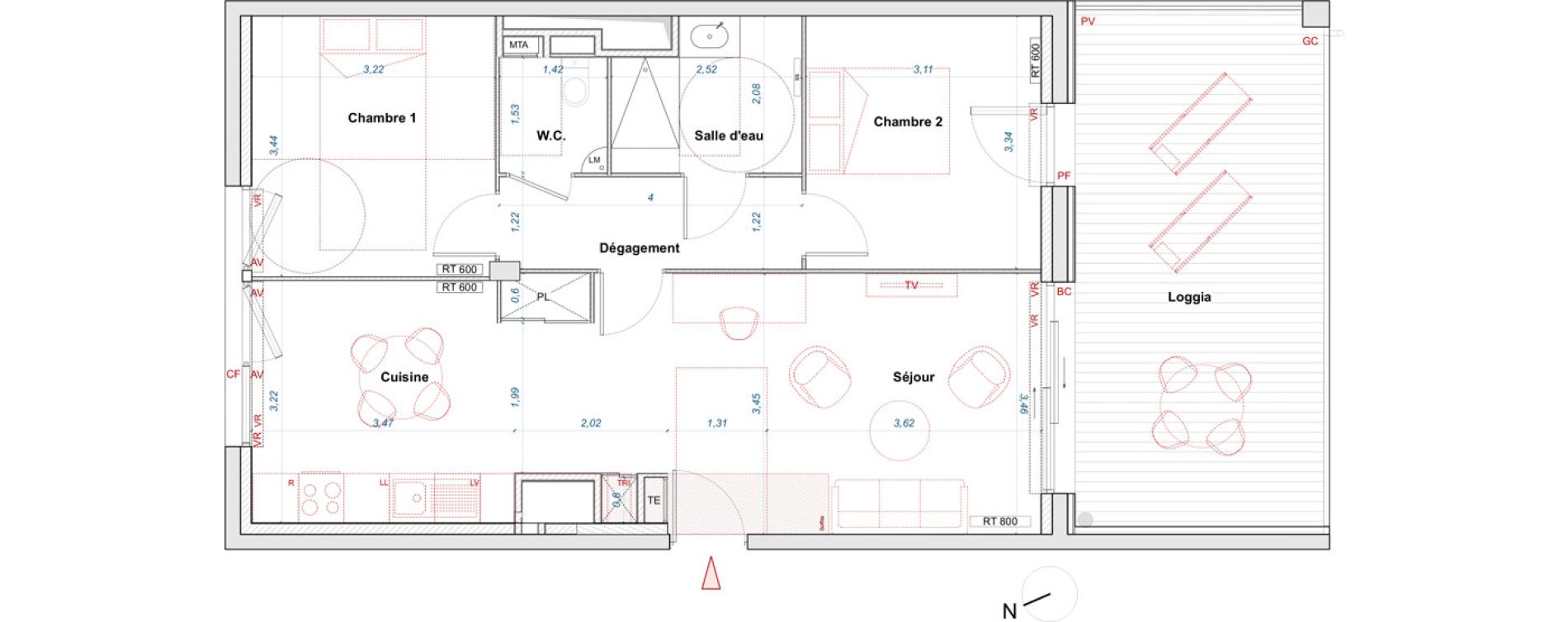 Appartement T3 de 66,99 m2 &agrave; Bordeaux Brazza