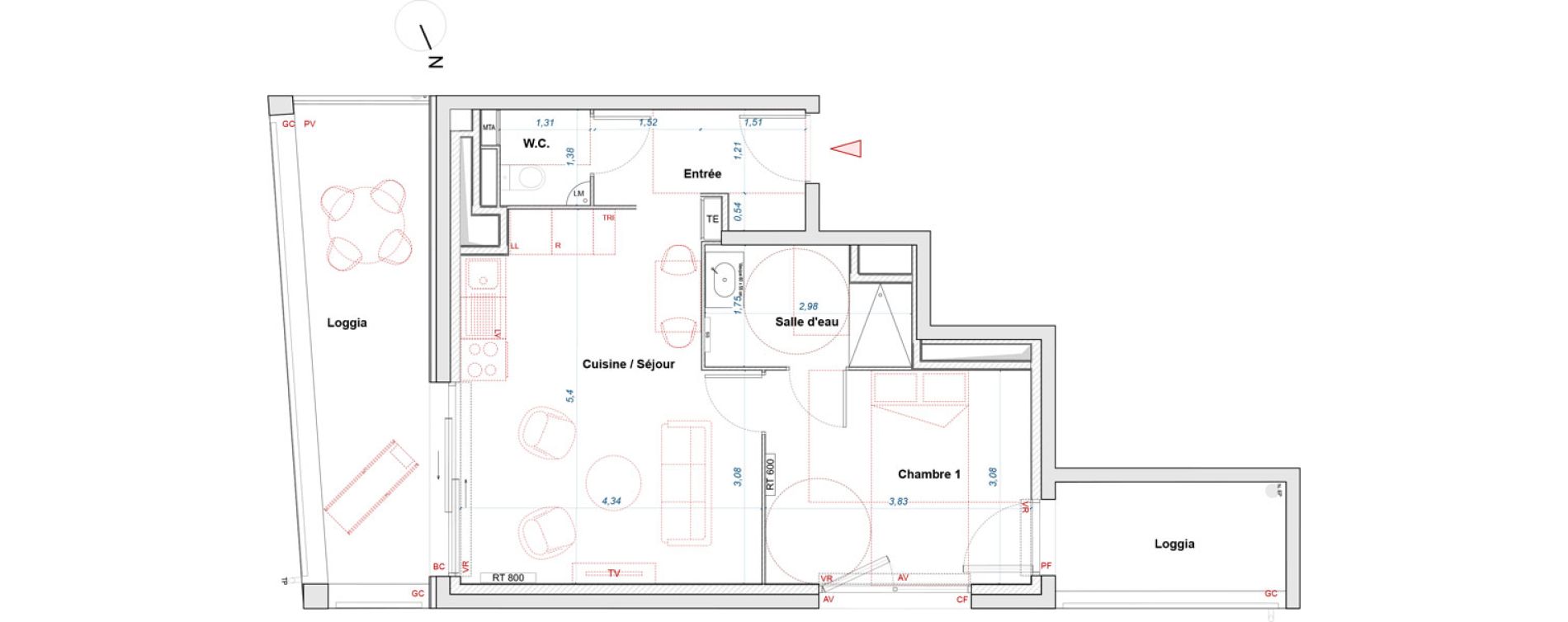Appartement T2 de 43,97 m2 &agrave; Bordeaux Brazza