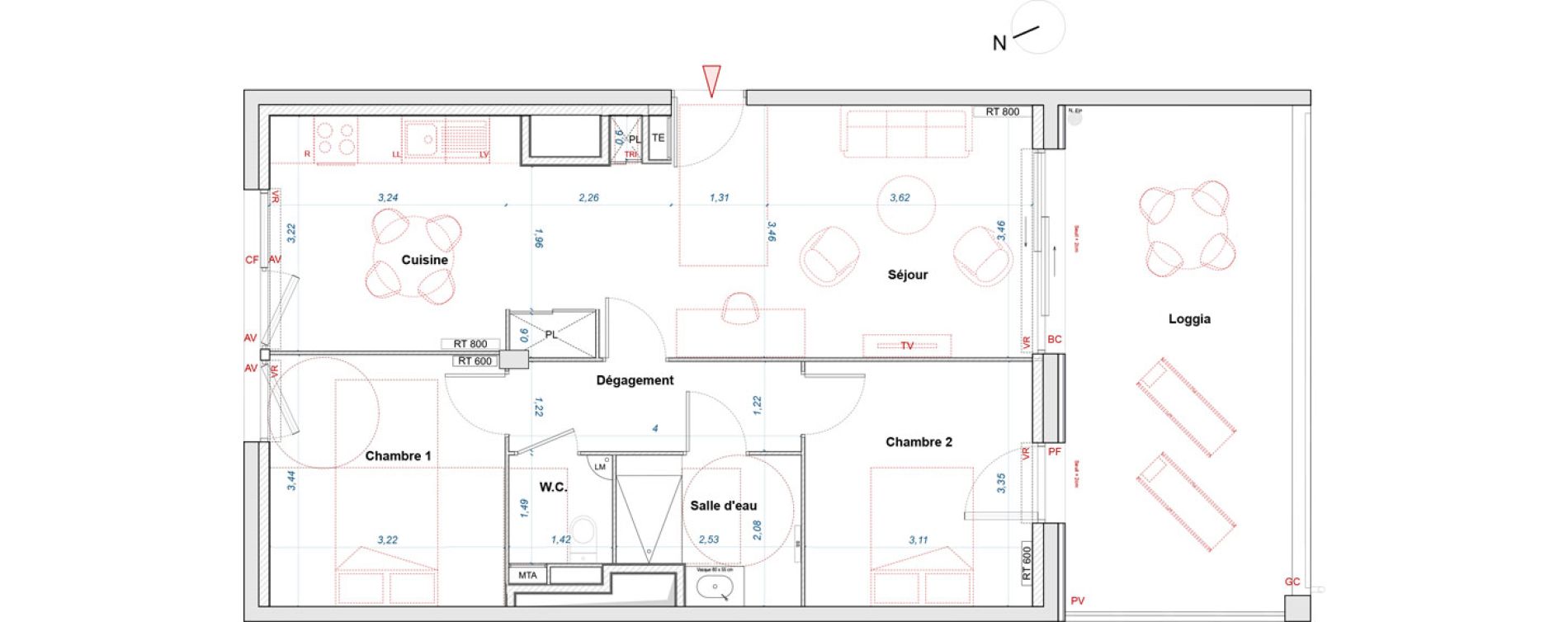 Appartement T3 de 66,85 m2 &agrave; Bordeaux Brazza