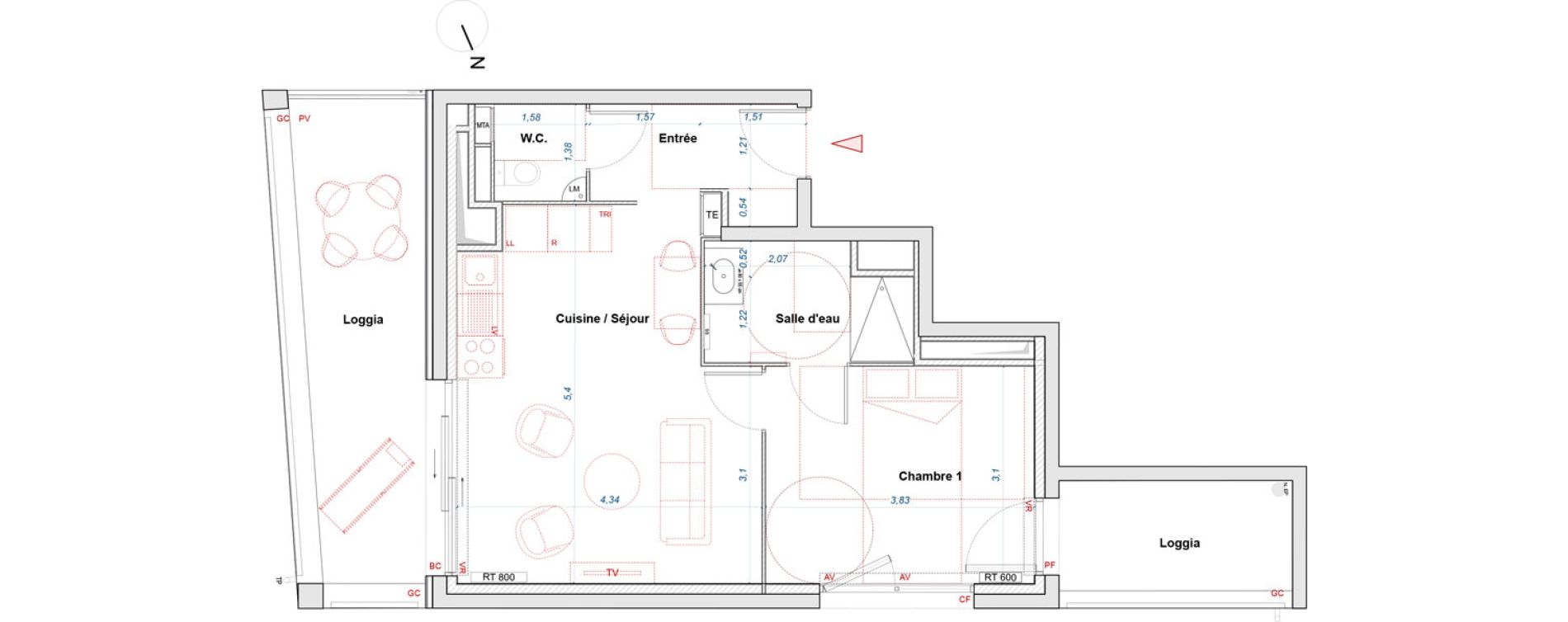 Appartement T2 de 44,11 m2 &agrave; Bordeaux Brazza