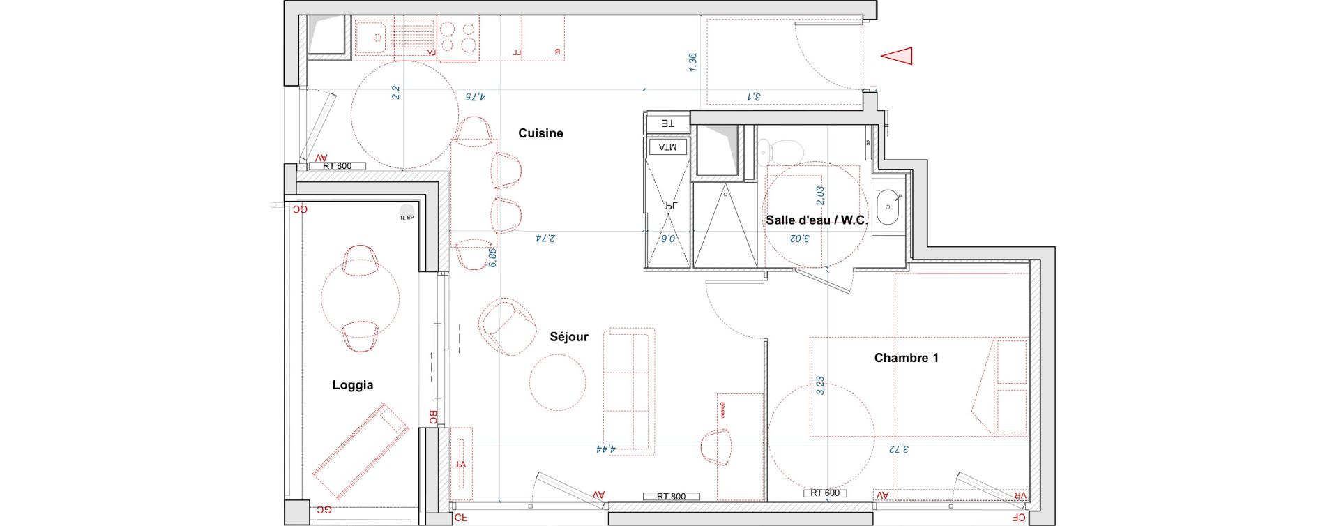 Appartement T4 de 50,74 m2 &agrave; Bordeaux Brazza