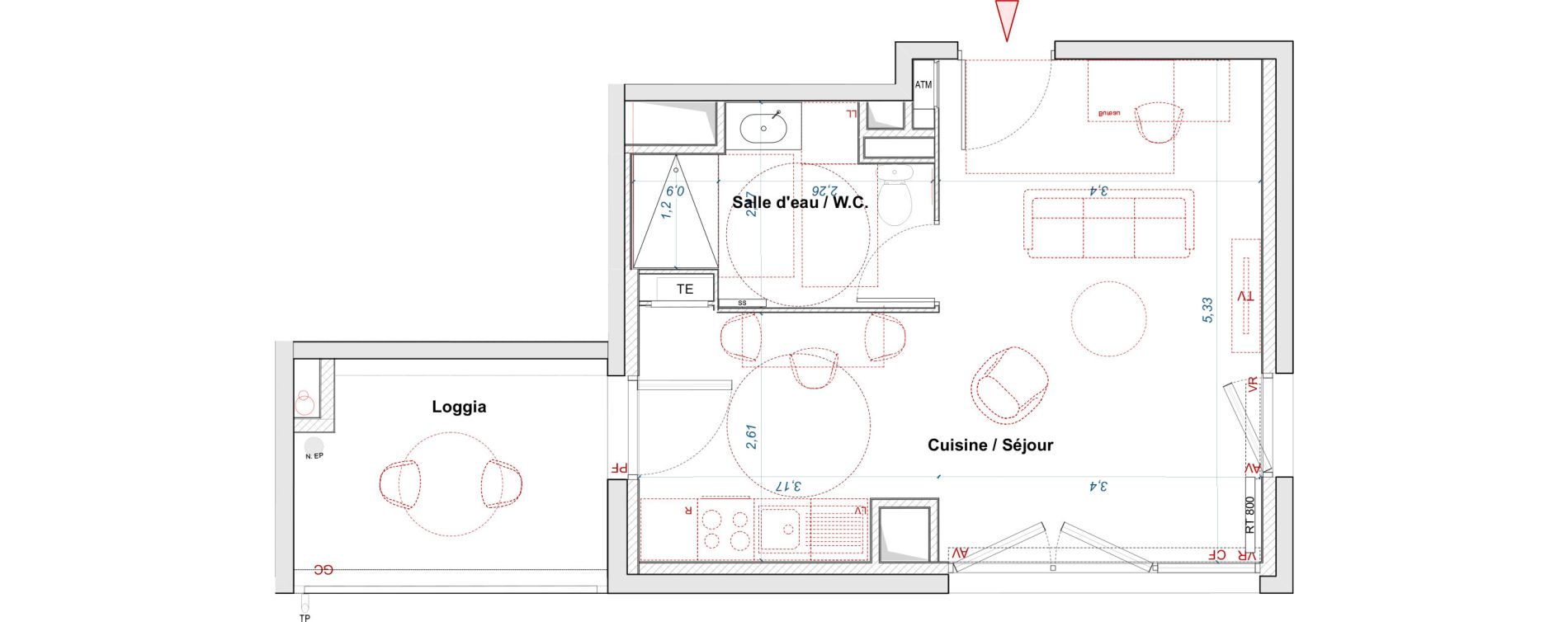 Appartement T1 de 31,55 m2 &agrave; Bordeaux Brazza