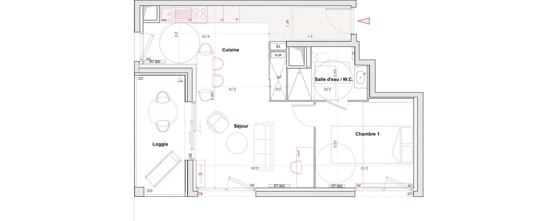 Appartement T2 de 50,74 m2 &agrave; Bordeaux Brazza