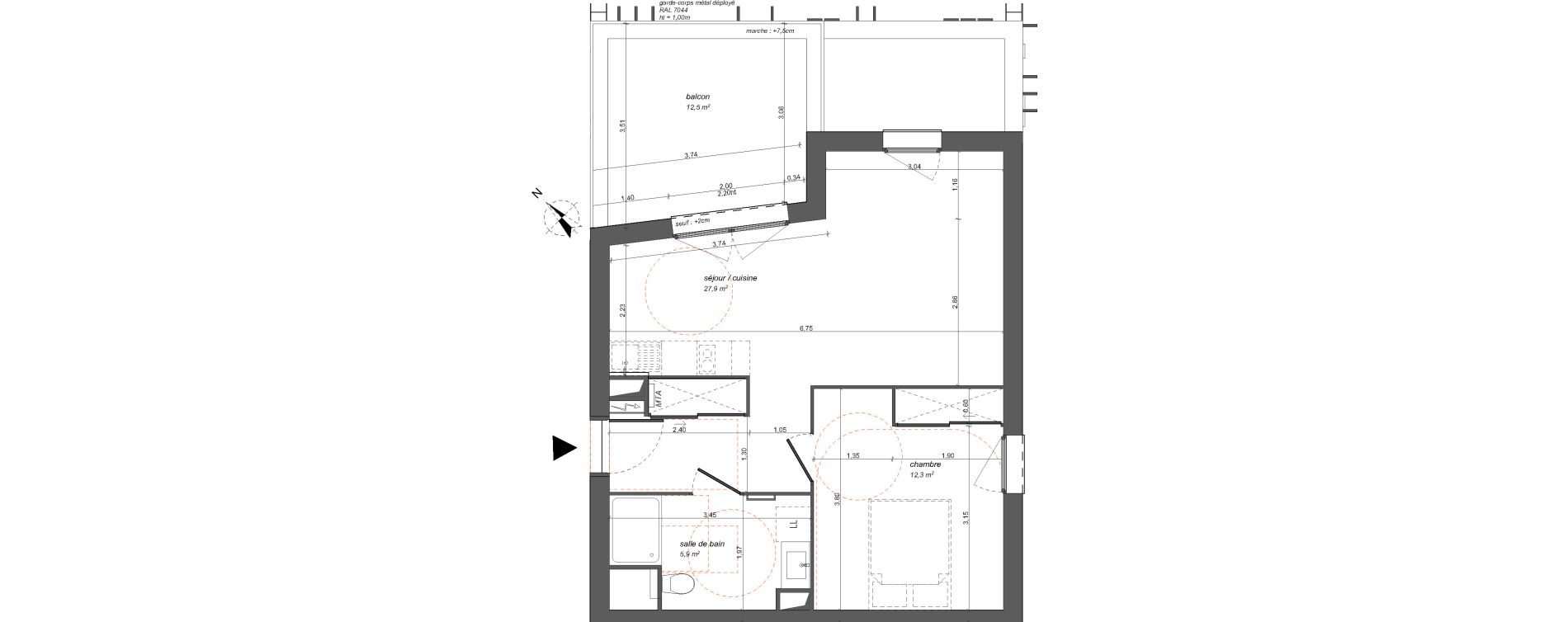 Appartement T2 de 46,10 m2 &agrave; Bordeaux Brazza