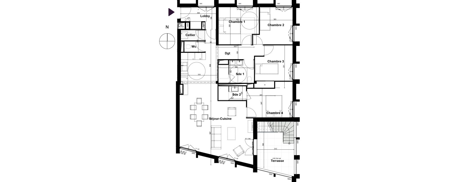 Appartement T5 de 106,39 m2 &agrave; Bordeaux Armagnac