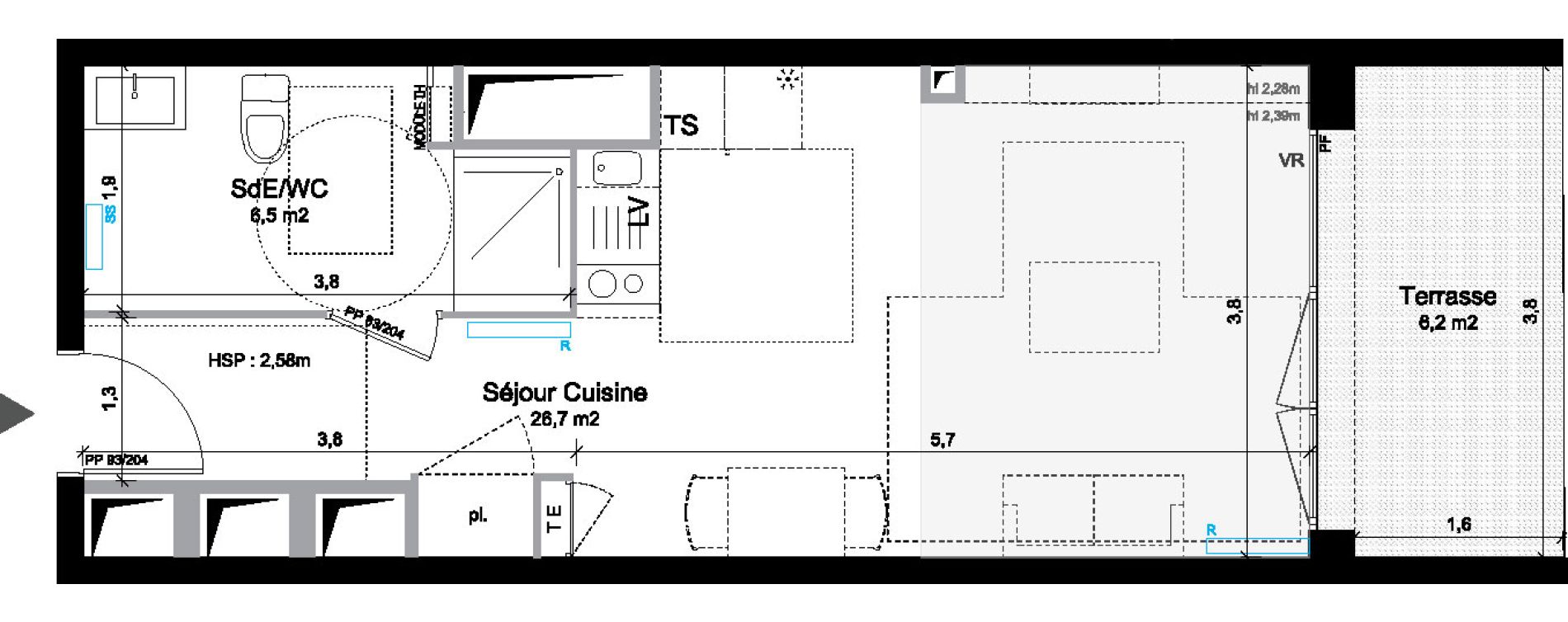 Appartement T1 de 33,20 m2 &agrave; Bordeaux Bastide niel