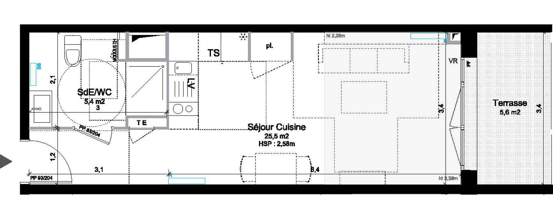 Studio de 30,90 m2 &agrave; Bordeaux Bastide niel