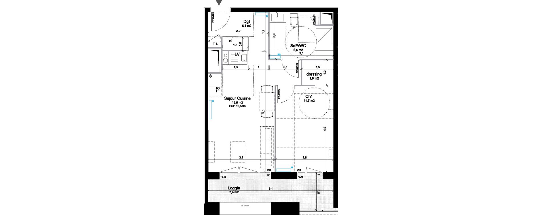 Appartement T2 de 44,60 m2 &agrave; Bordeaux Bastide niel