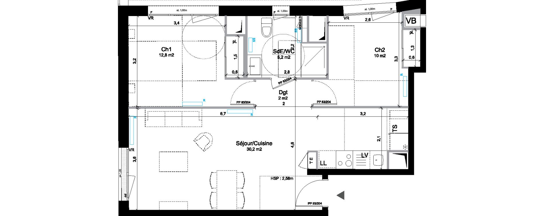 Appartement T3 de 60,20 m2 &agrave; Bordeaux Bastide niel