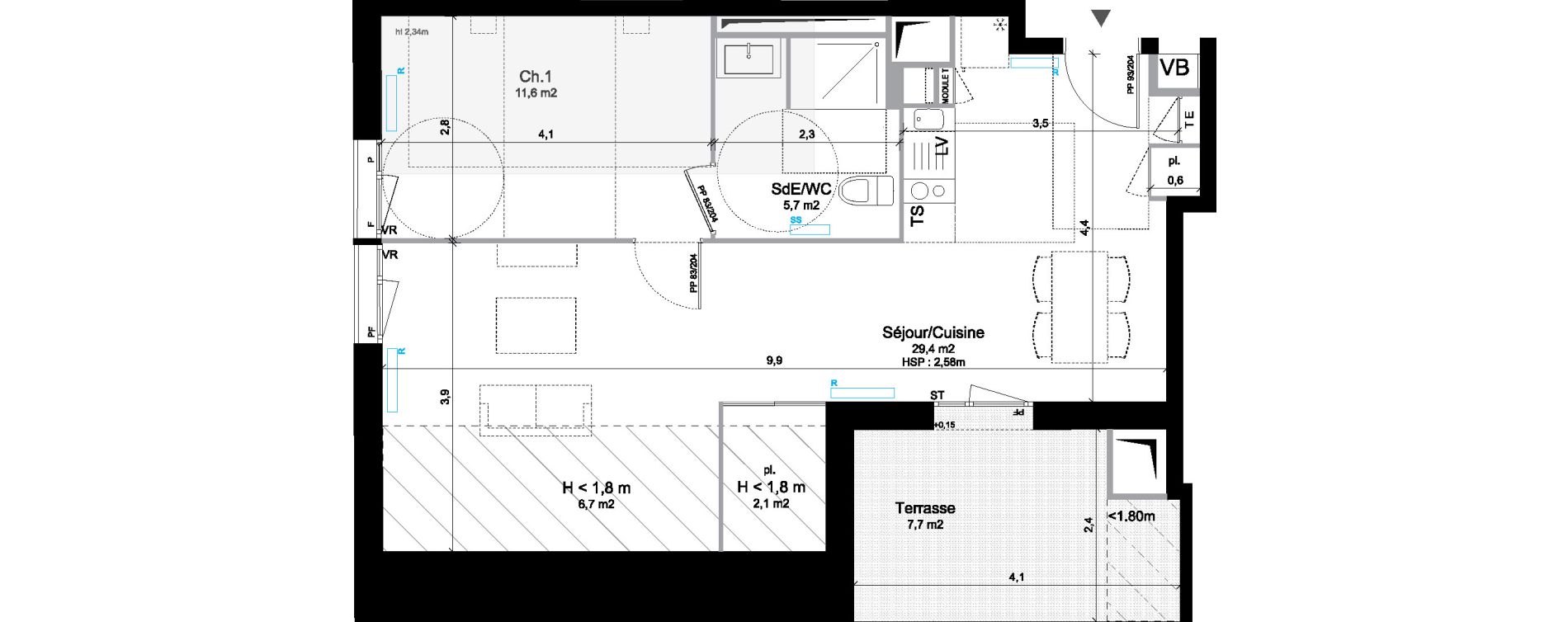 Appartement T2 de 46,70 m2 &agrave; Bordeaux Bastide niel