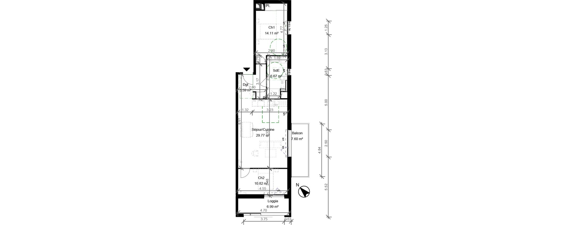 Appartement T3 de 67,00 m2 &agrave; Bordeaux Bastide niel