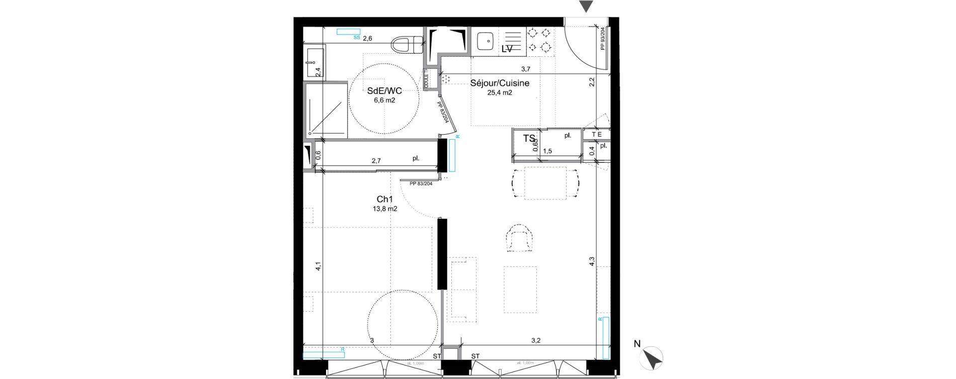 Appartement T2 de 45,80 m2 &agrave; Bordeaux Bastide niel