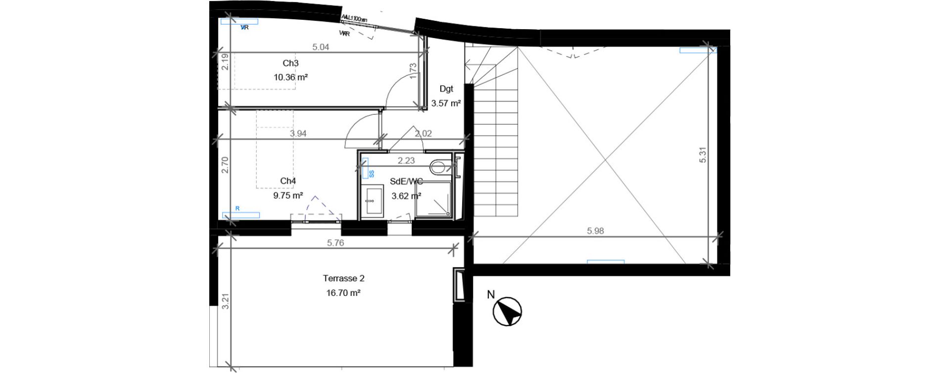 Duplex T5 de 115,90 m2 &agrave; Bordeaux Bastide niel