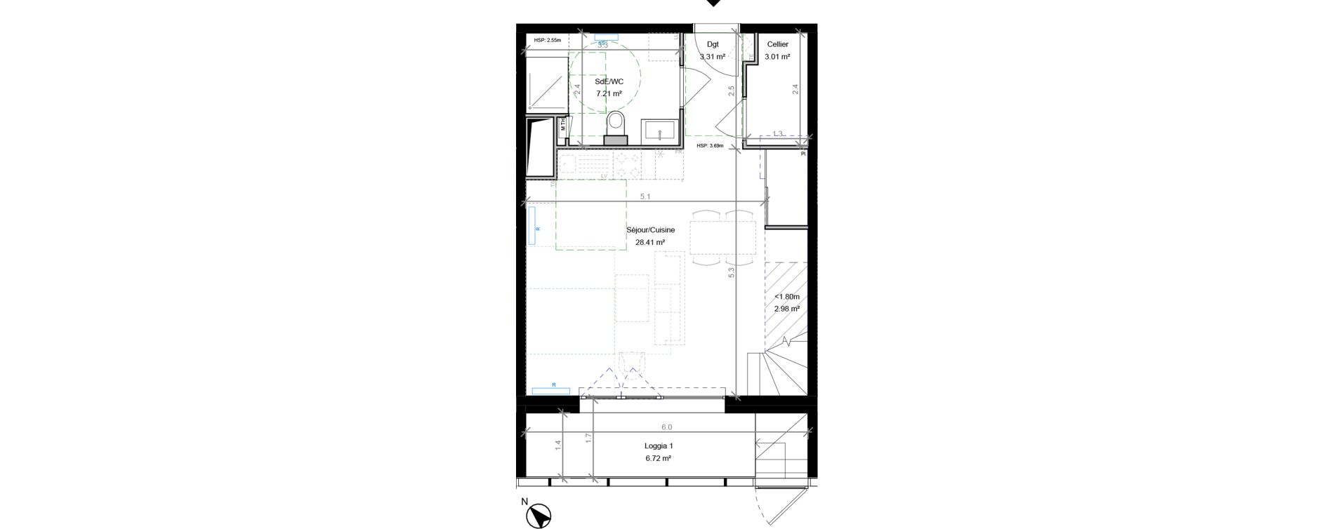 Duplex T4 de 98,60 m2 &agrave; Bordeaux Bastide niel