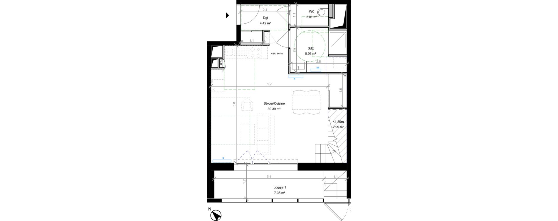 Duplex T4 de 106,00 m2 &agrave; Bordeaux Bastide niel