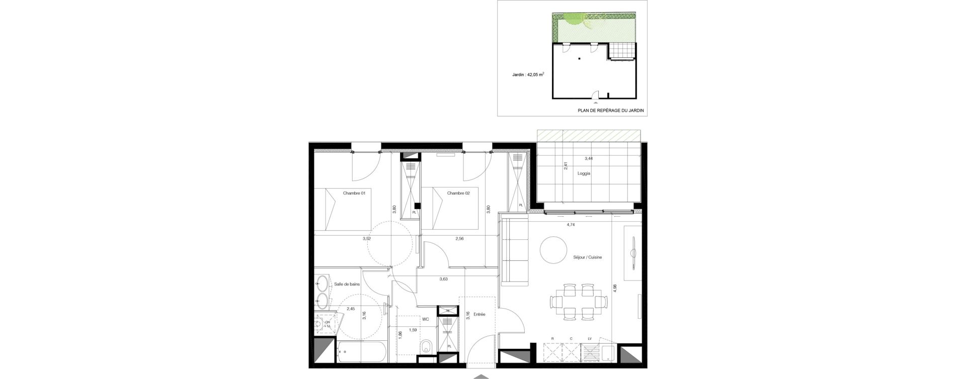Appartement T3 de 64,83 m2 &agrave; Bordeaux Lestonnat - mons&eacute;jour
