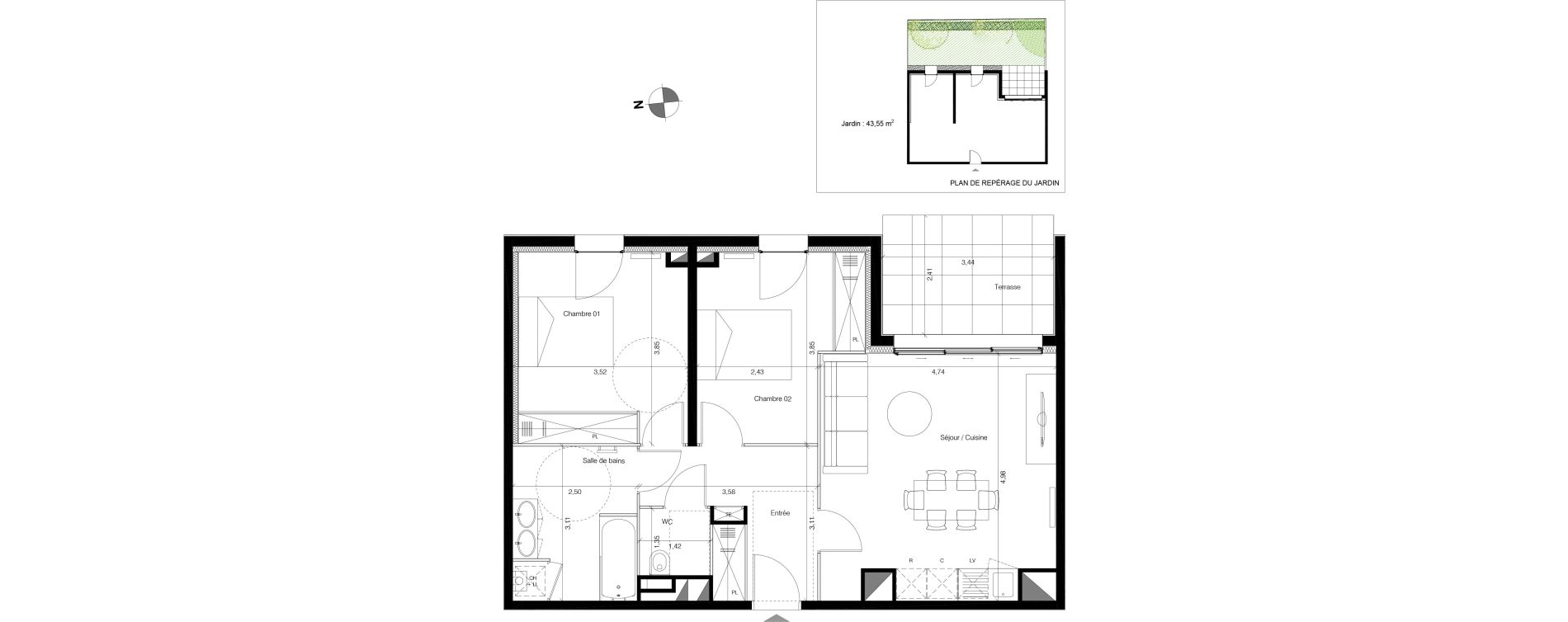Appartement T3 de 64,30 m2 &agrave; Bordeaux Lestonnat - mons&eacute;jour