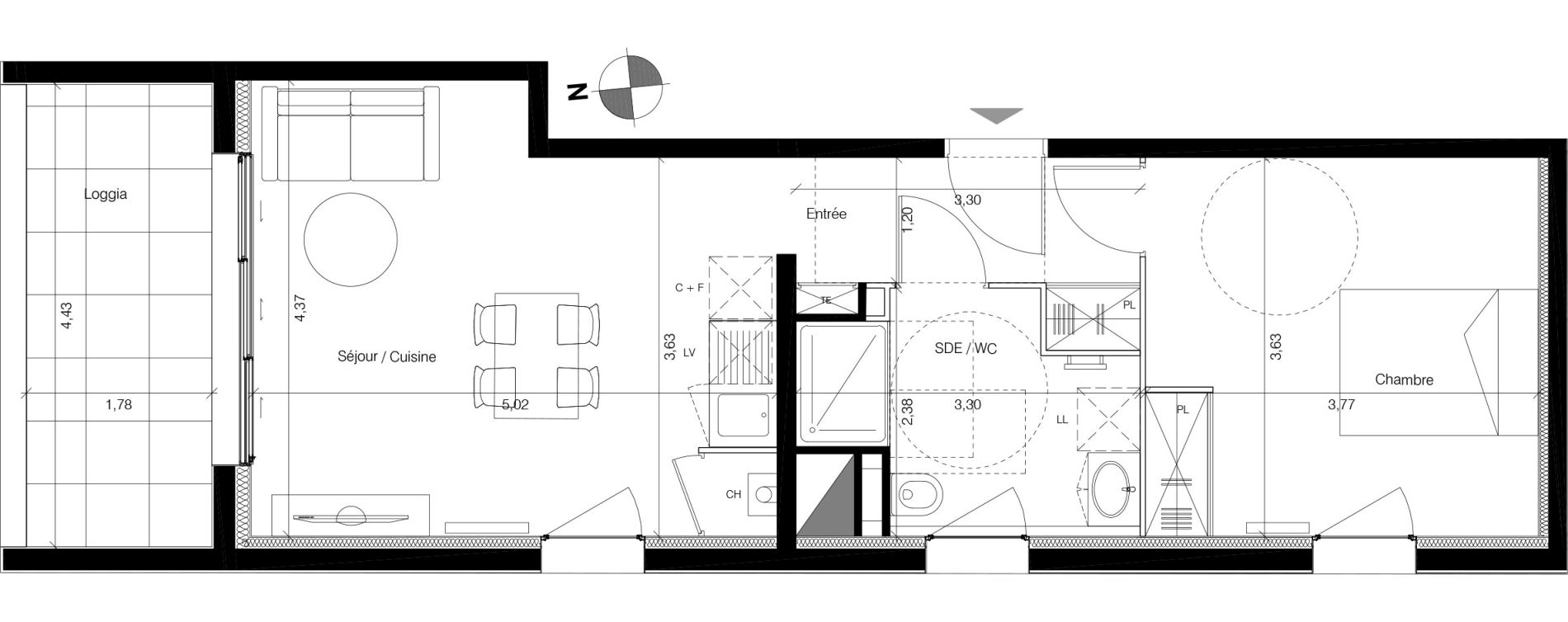 Appartement T2 de 44,78 m2 &agrave; Bordeaux Lestonnat - mons&eacute;jour