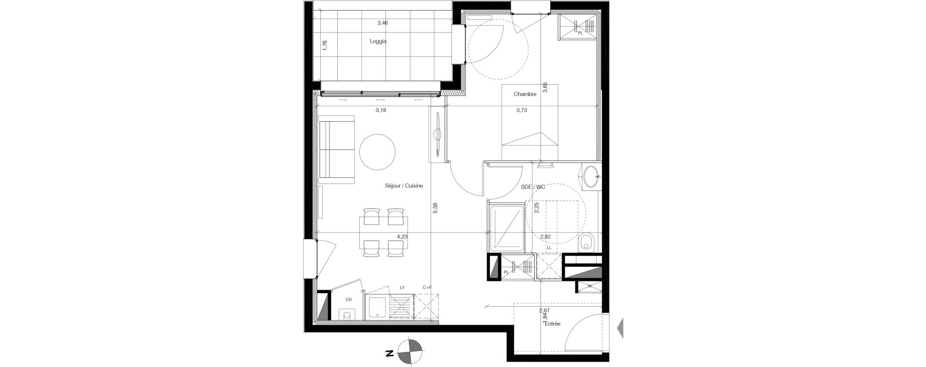 Appartement T2 de 46,23 m2 &agrave; Bordeaux Lestonnat - mons&eacute;jour