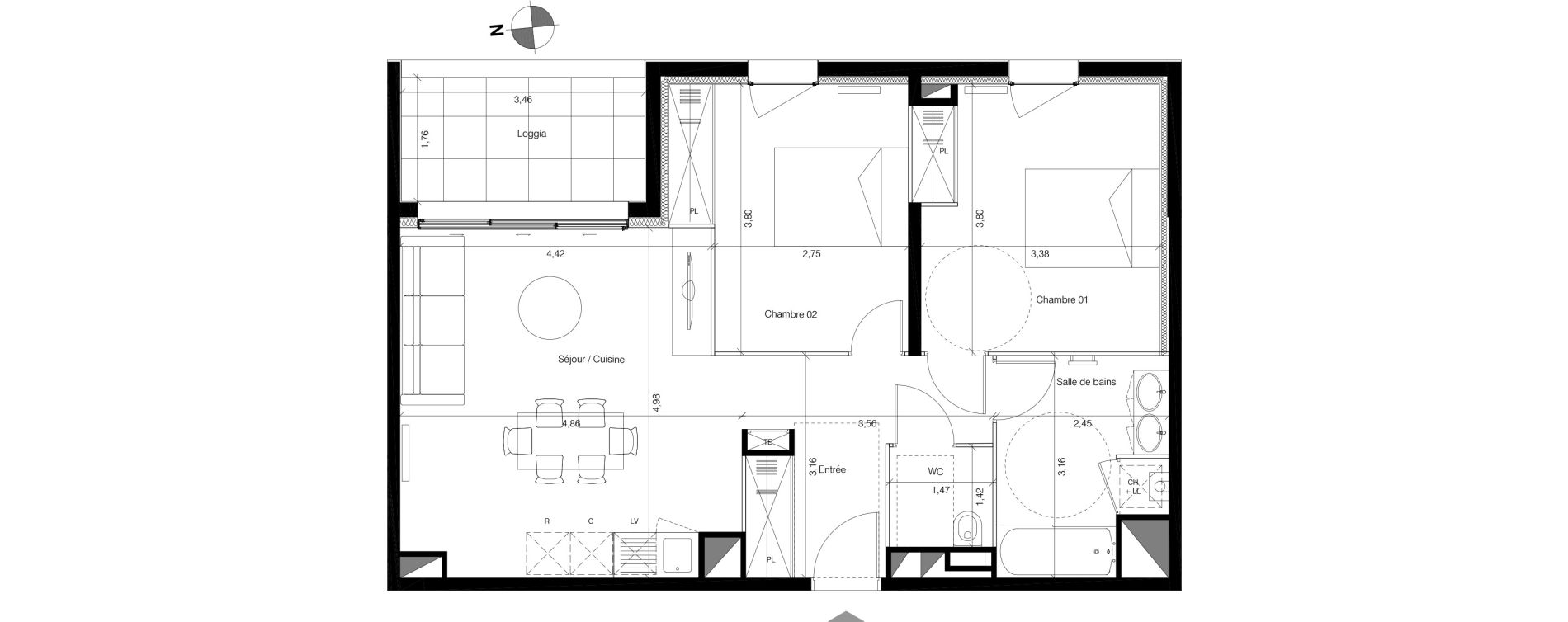 Appartement T3 de 64,43 m2 &agrave; Bordeaux Lestonnat - mons&eacute;jour