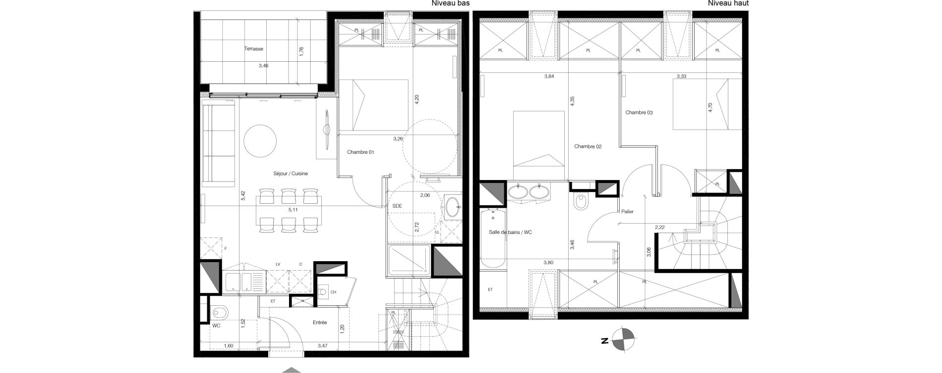 Duplex T4 de 84,72 m2 &agrave; Bordeaux Lestonnat - mons&eacute;jour