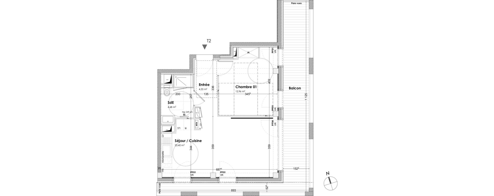 Appartement T2 de 45,37 m2 &agrave; Bordeaux Armagnac