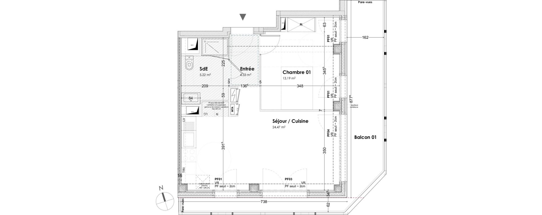 Appartement T2 de 47,21 m2 &agrave; Bordeaux Armagnac