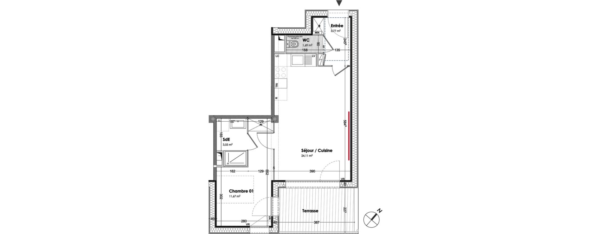 Appartement T2 de 44,79 m2 &agrave; Bordeaux Armagnac