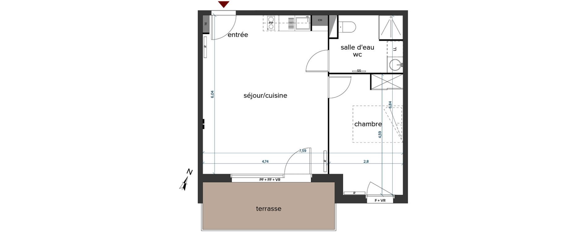 Appartement T2 de 46,50 m2 &agrave; Bordeaux Cauderan