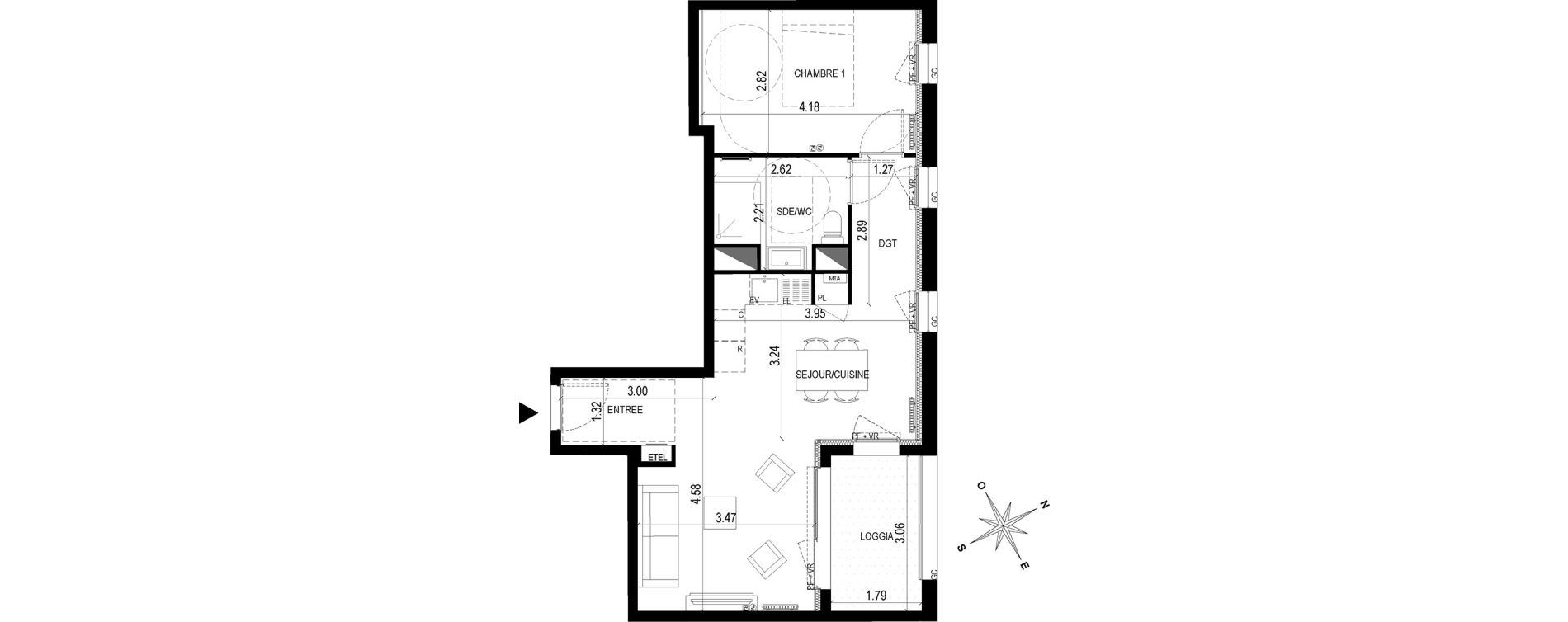 Appartement T2 de 47,45 m2 &agrave; Bordeaux Brazza